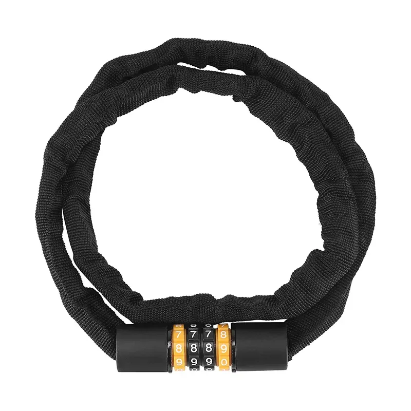 Antifurt bicicleta cu cifru, lungime 85 cm, diametru lant 4 mm, pliabil, otel si zinc, manson textil antipraf, West Biking, negru