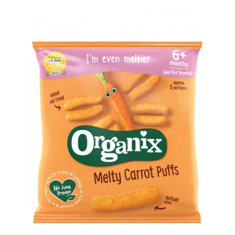 Sticks-uri cu aroma de morcovi Finger Snacks Organix, de la 6 luni, 20 g