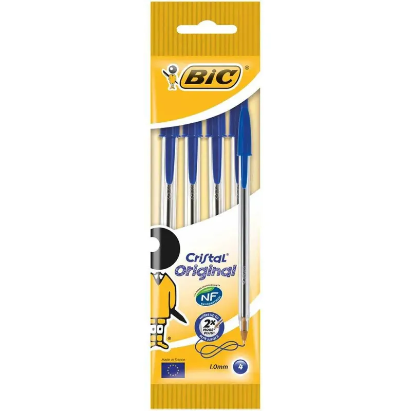 Pachet pixuri Bic Cristal medium albastru punga cu 4 bucati