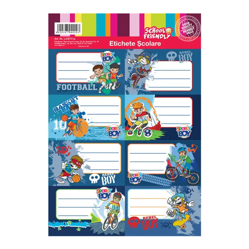 Set 40 de etichete scolare Pigna School Friendly pentru baietei