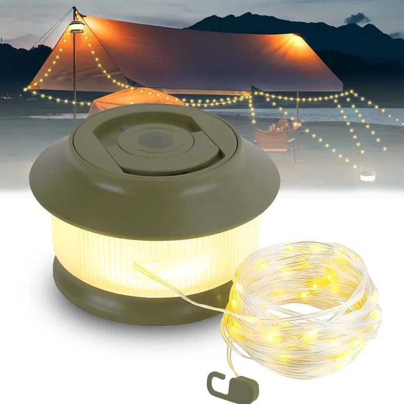 Instalatie de Craciun Liniara, Lampa si sir de lumini retractabil pentru camping, 20m, 198 LED-uri, 5 moduri, 3000mAh, reincarcabila USB, rezistenta la apa, multifunctionala – pentru cort, drumetii