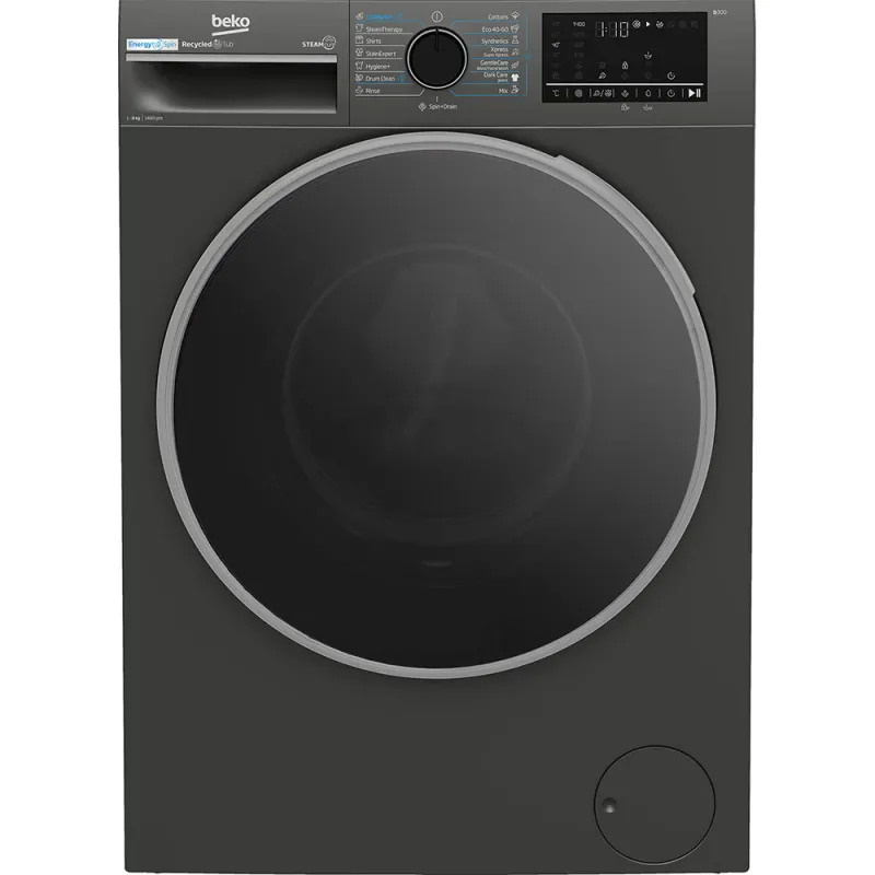 Masina de spalat rufe frontala BEKO B3WFU48415MB2ES, EnergySpin, SteamCure, 8 kg, 1400rpm, Clasa A, gri inchis