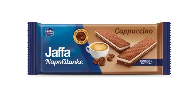 Napolitane cu crema de lapte si aroma de cappuccino Jaffa, 160 g