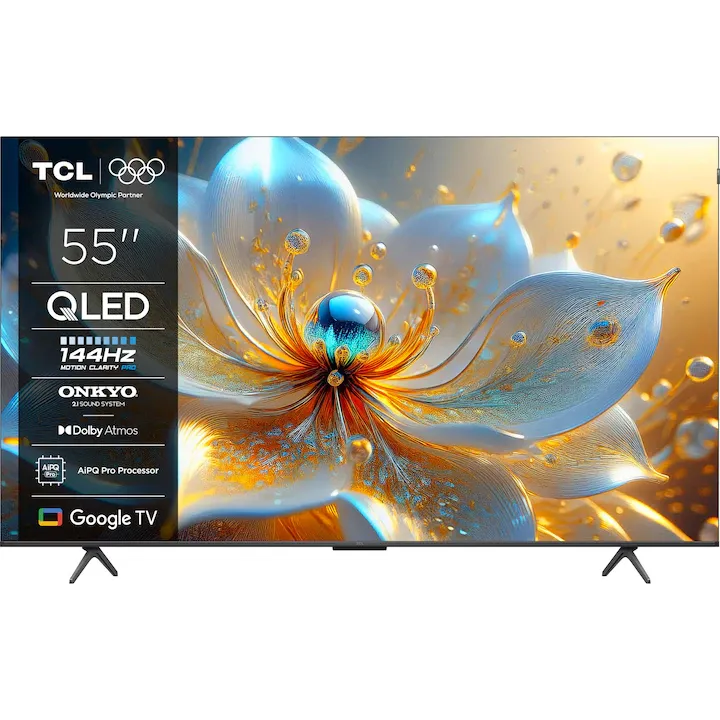 Smart QLED TCL 55T8C, 139 cm, Ultra HD 4K, Clasa F
