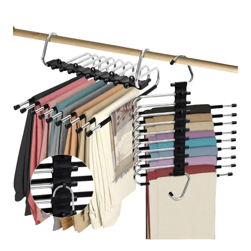 Set 2 Umerase Organizator pentru Pantaloni, Otel, 9 Tije per Umeras, Design S-Shape Inovator, Economiseste Spatiu in Dulap, Pentru Pantaloni, Fuste, Cravate si Alte Articole, Argintiu