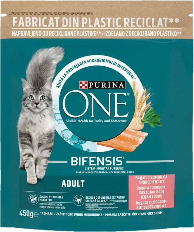 Hrana uscata pentru pisici Purina One Bifensis Adult, somon, 450 g