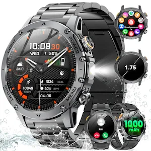 Ceas Smartwatch Mingtawn AK87, 1.7" Ecran HD, Apeluri Bluetooth 5.2, IP68, 1000mAh, 100+ Moduri Sport, Monitorizare Ritm Cardiac & SpO2, monitorizator de somn, Limba Romana, 2 Curele Incluse, Negru