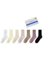 Un set de 7 perechi de sosete, sosete din bumbac pentru femei Omelivon®, Sosete din casmir de culoare uni，Sosete calde de iarna，respirabile si confortabile, potrivite pentru sport, timp liber, afaceri, Negru, alb, violet, maro, bej, galben, gri