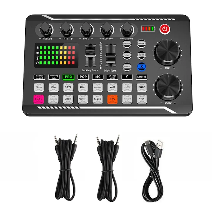 Mixer audio WELUOT, Bluetooth, 16 efecte, metal, 190x118x28mm, negru
