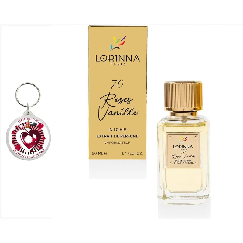 Set Extract de Parfum Lorinna Paris Parfum Roses Vanille, 50 ml, unisex si breloc esentele tari se tin in sticlute mici
