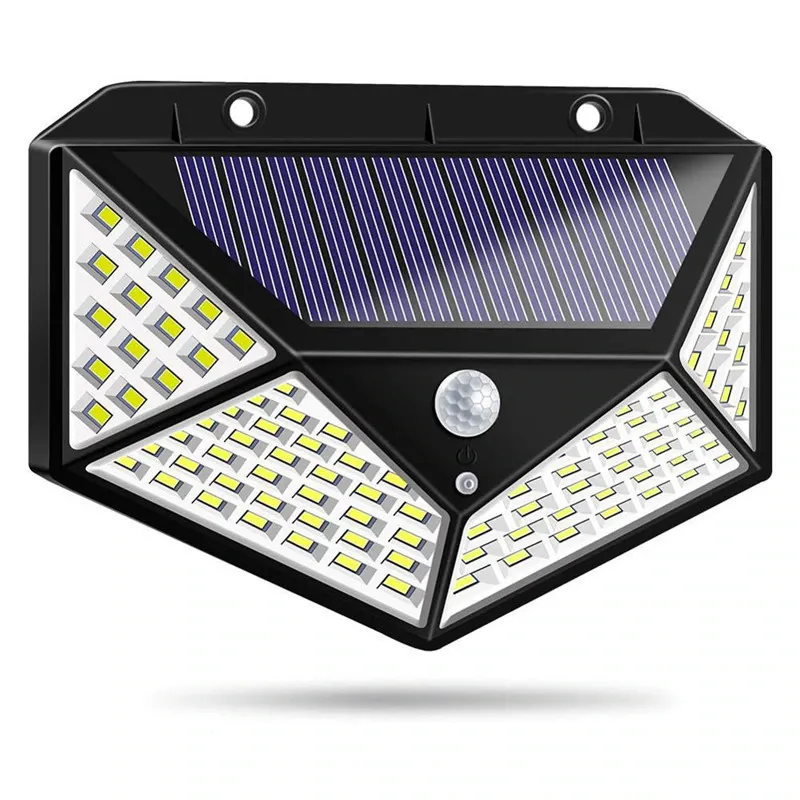 Lampa solara de exterior, 100 LED-uri cu reflector de lumini si 3 moduri de iluminare, lumini de securitate cu sensor de miscare, 270 grade, IP65, rezistente la apa, alimentat cu energie solara pentru curte, gradina