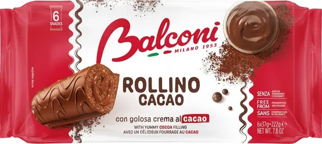 Rulada glazurata cu umplutura de cacao Balconi Rollino, 6 x 37 g