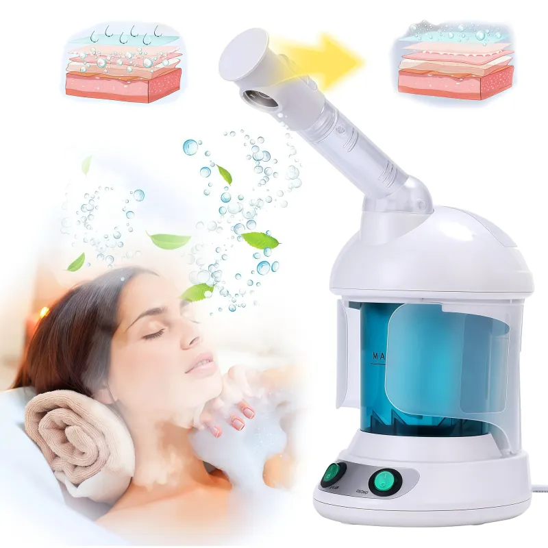 Sauna Faciala Cu Ionizare, BestPlaza®, Cu ozon, Abur Cald, Nano spray delicat, Hidratare Curatare Profunda, Pentru Deschidere Pori, Atomizare si incalzire rapida, Functie aromaterapie, 2 trepte de viteza, Brat rotativ 360, Anti-scalare, 300ml, 350w, Alb