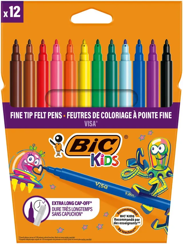 Set markere colorate lavabile Bic Visa pachet cu 12 bucati
