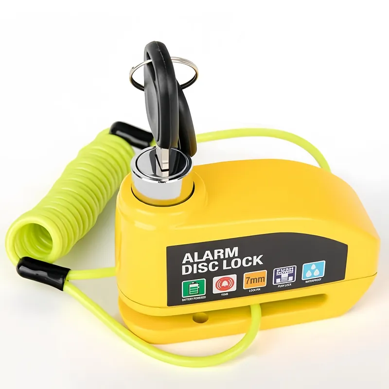 Antifurt moto/blocator disc, Wacorresi, Lacat antifurt pentru motociclete si biciclete, Rezistent la apa, praf si rugina, potrivit pentru biciclete, masini electrice si motociclete, alarma de vibratii, corp de blocare din aliaj, greu si sigur, galben