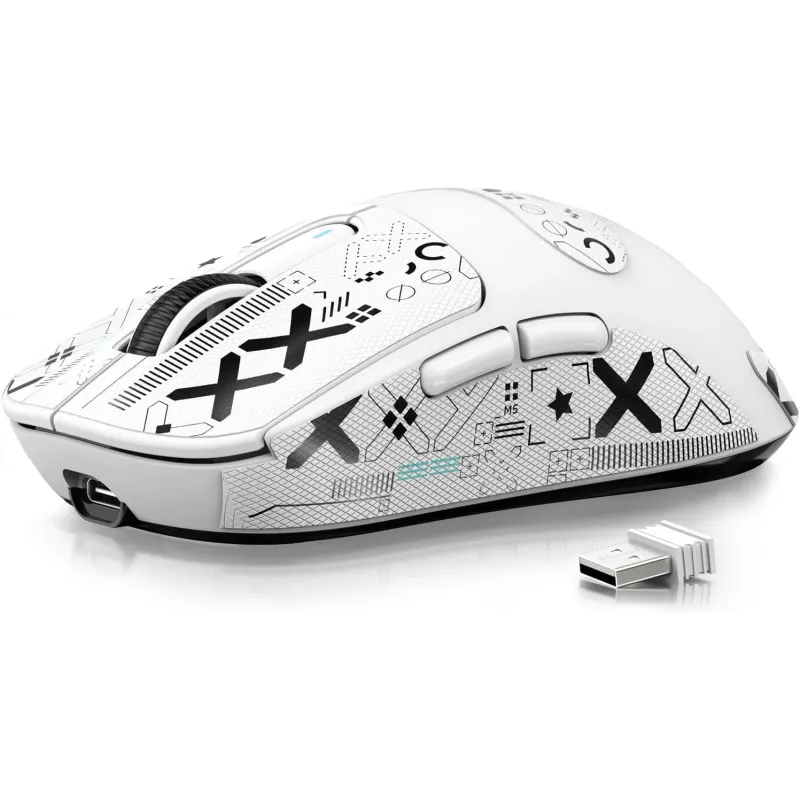 Mouse de gaming wireless ATTACK SHARK® X3, mouse ergonomic de 49g, senzor optic PAW3395 cu trei moduri, 26K DPI, autonomie baterie 200h, butoane programabile, accesorii de gaming pentru PC/laptop/Mac (alb)