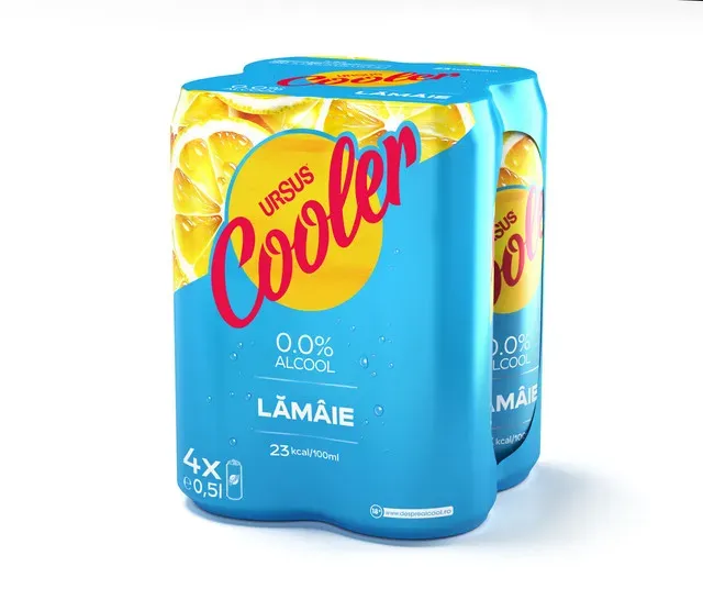 Bere blonda fara alcool cu aroma de lamaie Ursus Cooler, 4 x 0.5 l