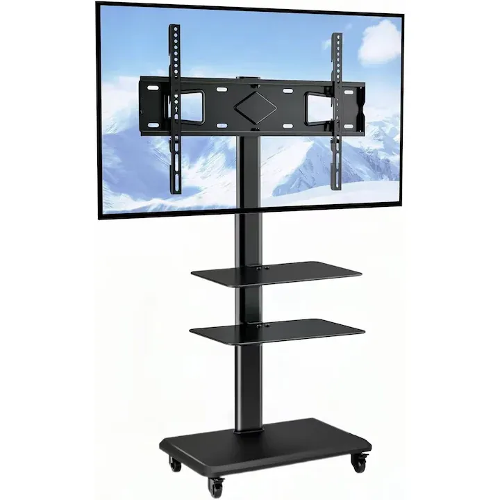 Stand Mobil Piduules pentru Televizor, Roti Pivotante 360°, Inaltime Ajustabila, 26-70 inch, 40 kg Max, 60x40cm