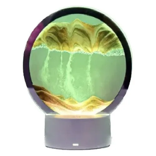 Lampa decorativa tip clepsidra, AHA PRINT, nisipuri miscatoare Moving SandArt, baza RGB 16 culori control touch si telecomanda, alimentare USB sau baterii, 20cm, auriu