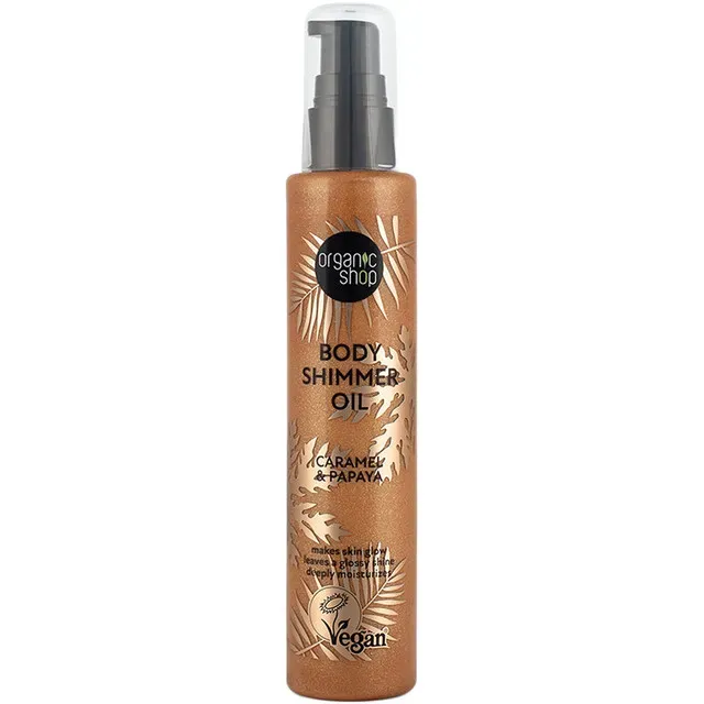 Ulei de corp cu sclipici Organic Shop Caramel & Papaya, 100 ml