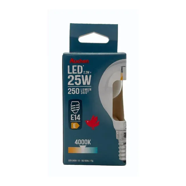 Bec LED Auchan, E14, 2.2 / 25 W, lumina rece, forma sfera