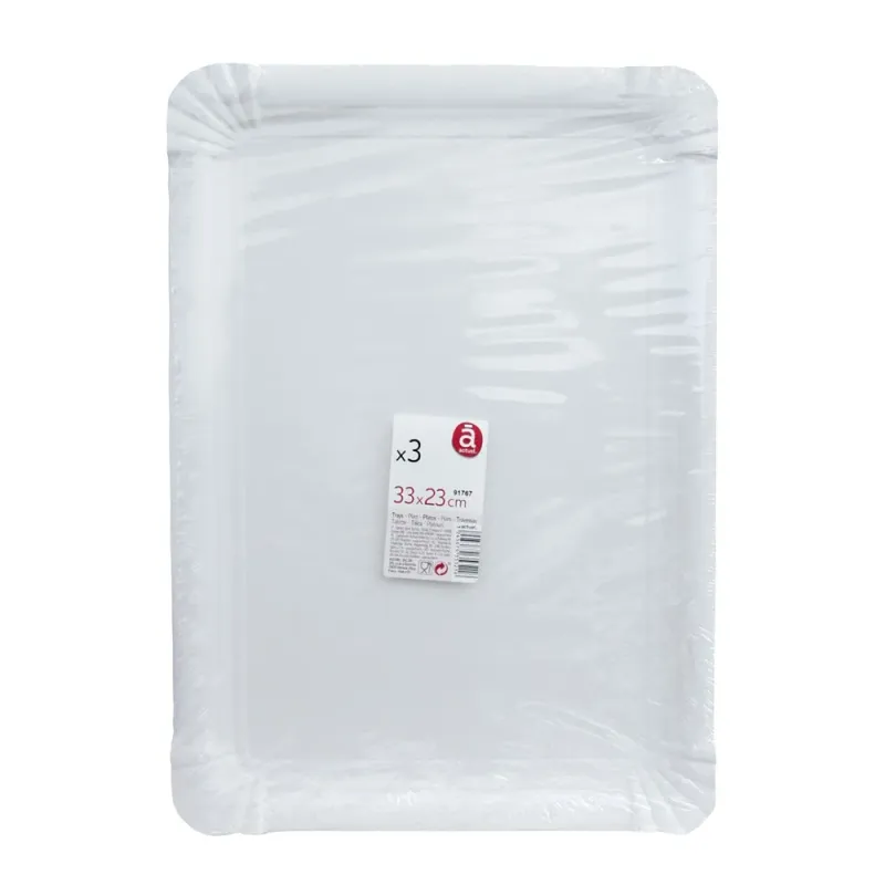Set tavite de unica folosinta Actuel, 3 bucati, 24 x 23 cm, carton, alb