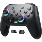 Controller Wireless compatibile cu Switch Lite/OLED/PC, Bluetooth, RGB, LED 9 Culori, Turbo Ajustabil, Vibratii, cablu USB Type C, negru