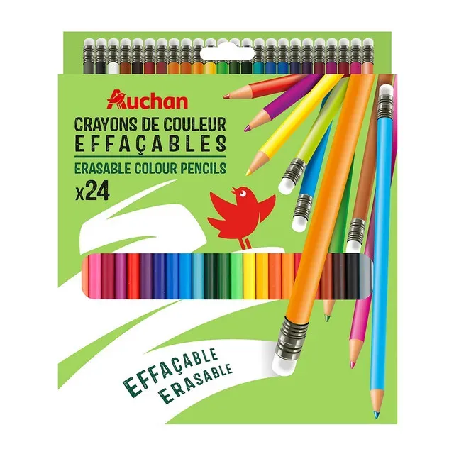 Set 24 creioane colorate cu radiera Auchan