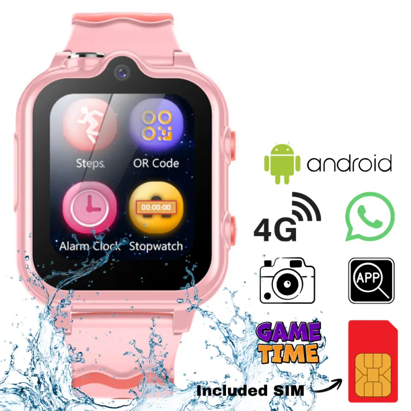 Ceas smartwatch GPS copii cu localizare si telefon Techone™ KT18, 1.7 inch RETINA, 4G LTE, apel video, camera HD dubla, Wi-Fi, rezistent la apa IP67, telefon, bluetooth, SOS, monitorizare spion, Roz