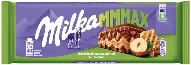 Ciocolata cu crema de alune si napolitane Milka, 270 g
