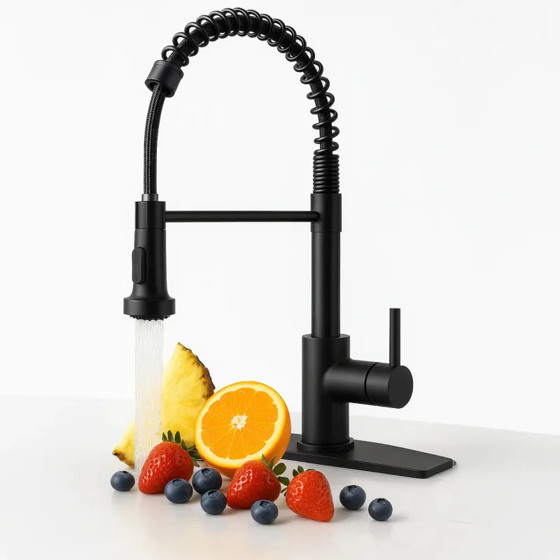Baterie Chiuveta Bucatarie Neagra Elindor®, Robinet de Apa Lavoar, Modern cu Pipa Flexibila, Cap Dus Extractabil cu Doua Functii, Jet Reglabil, Monocomanda, Rotativ 360°, Otel Inoxidabil, Finisaj Mat