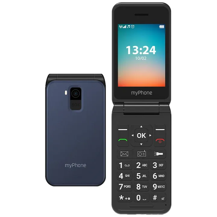 Telefon cu clapeta pentru seniori display 2.8" si buoane mari tehnologie 4G VoLTE, dual sim, functie SOS, Bluetooth, difuzor, ceas, baterie 1000 mAh USB-C, meniu RO cu info RO Alert