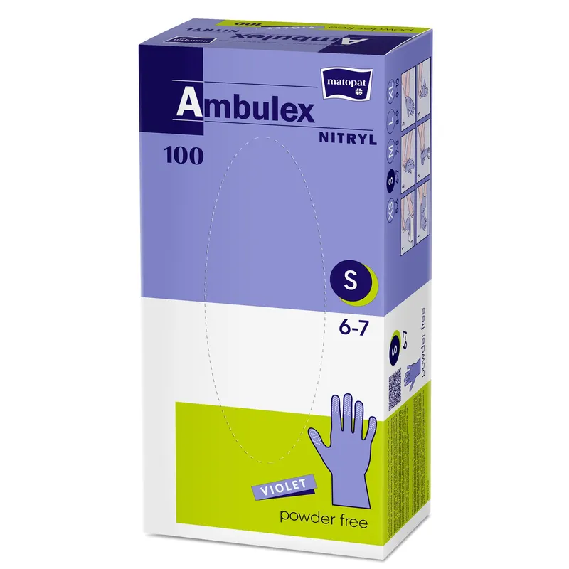 Manusi nepudrate pentru examinare din nitril Ambulex Small Violet, marime S, culoare Mov, 100 buc.