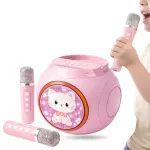Boxa Portabila Karaoke KidSound-x1 IdealTI, Bluetooth 5.3, 2 Microfoane Wireless, Roz, 10W