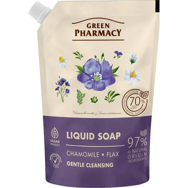 Rezerva sapun lichid Green Pharmacy Musetel si ulei de in, 460 ml