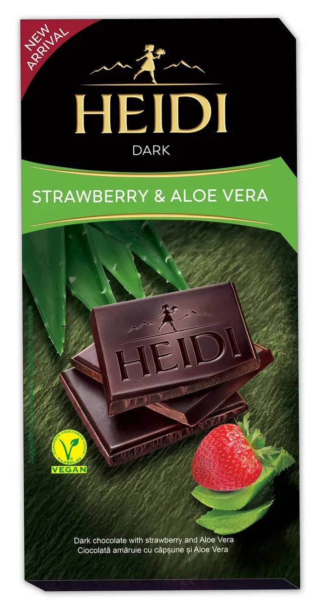 Ciocolata neagra cu capsuni si aloe vera Heidi, 80 g
