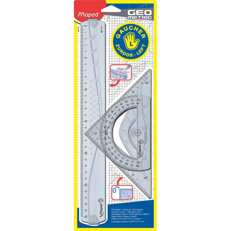 Set geometrie Maped pentru stangaci, 3 piese