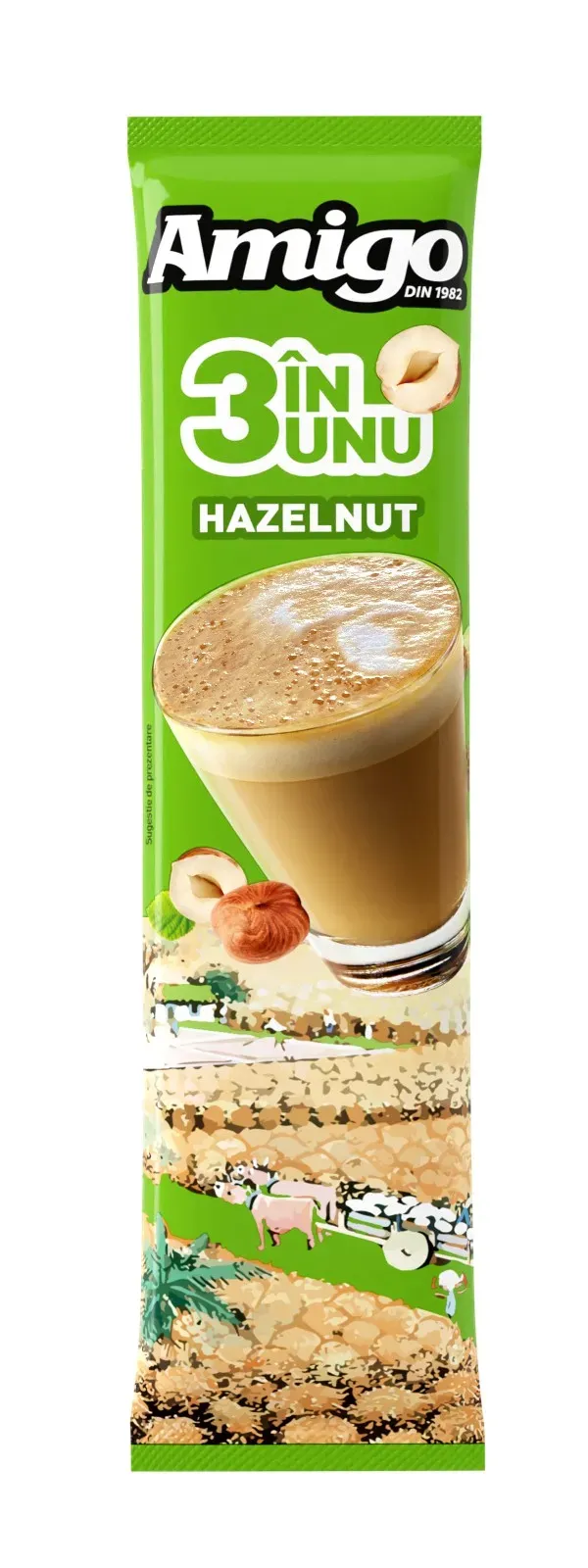 Cafea solubila 3 in 1 cu aroma de alune de padure Amigo, 13 g