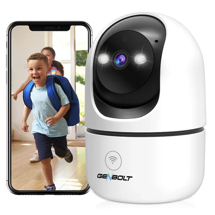 Camera de supraveghere interior IP GENBOLT® -Baby Monitor, 3MP, 2K, 3.6mm, Pan/Tilt, Utilizare Baby Monitor, F2.0, Microfon bidirectional, Night Vision cu infrarosu, Alarma sonora si luminoasa, detectie miscare, urmarire inteligenta, alba