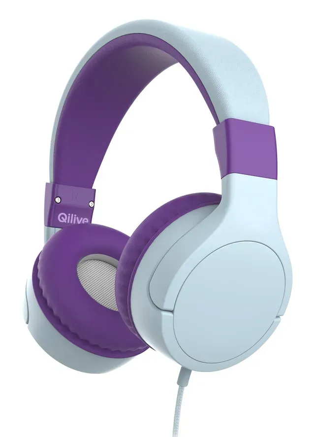 Casti cu fir on ear pentru copii Qilive Q.1094, mufa Jack 3.5mm, limitarea sunetului, 1.2 m, pliabile, mov