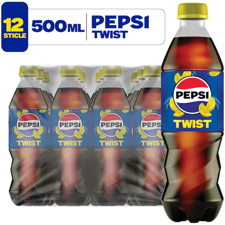 Pepsi Twist, Bautura cu aroma de Cola si Suc de Lamaie, Pet, 12x500ml