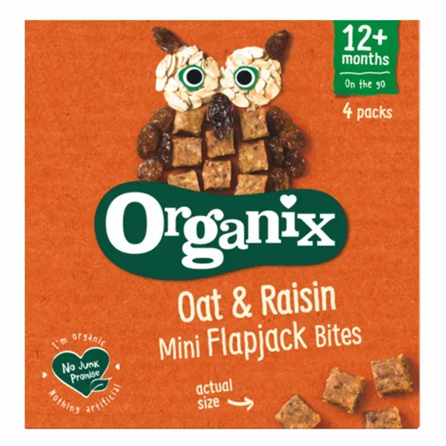 Flapjack cubulete BIO moi din ovaz integral si stafide Organix, de la 12 luni, 4 x 20 g