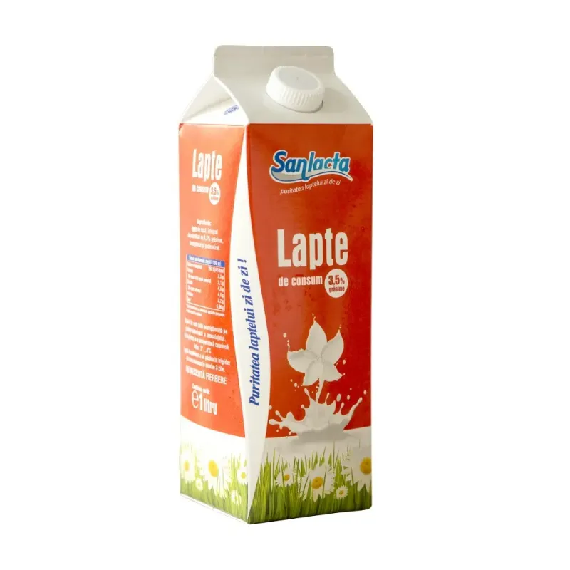 Lapte de consum integral Sanlacta, 3.5% grasime, 1 l