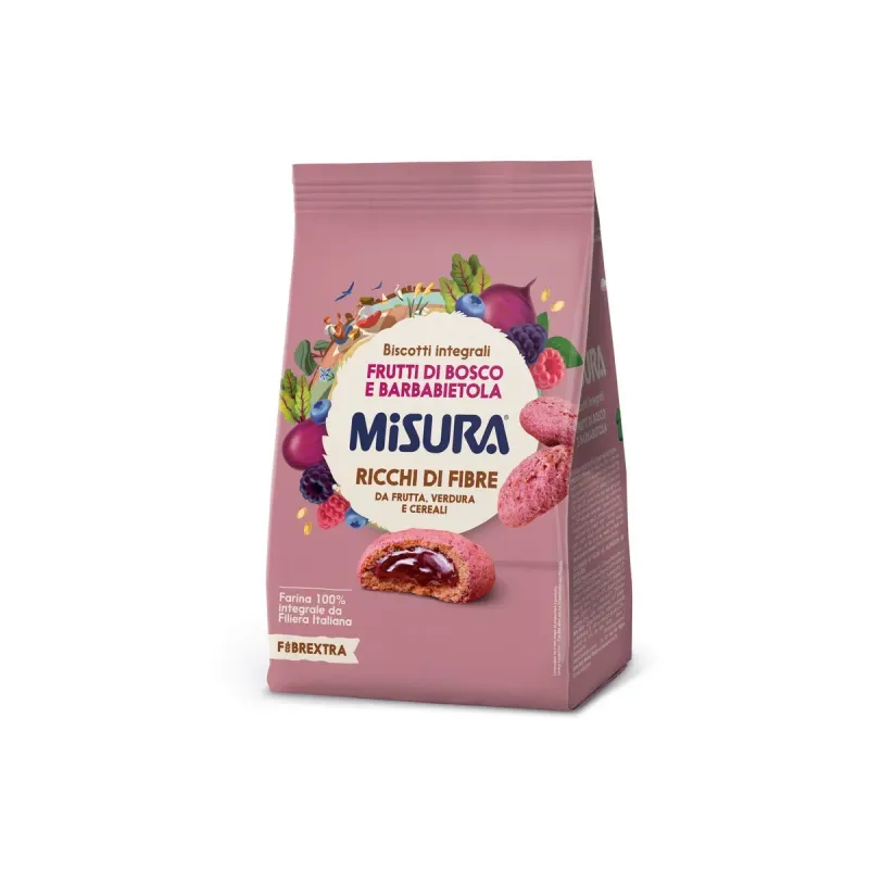 Biscuiti integrali cu crema cu aroma de fructe de padure, sfecla si struguri Misura, 260 g