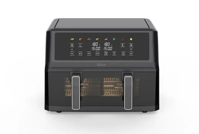 Friteuza cu aer cald Qilive Q.5247, 2400W, capacitate 10.4 l, 8 programe, 2 cosuri, negru