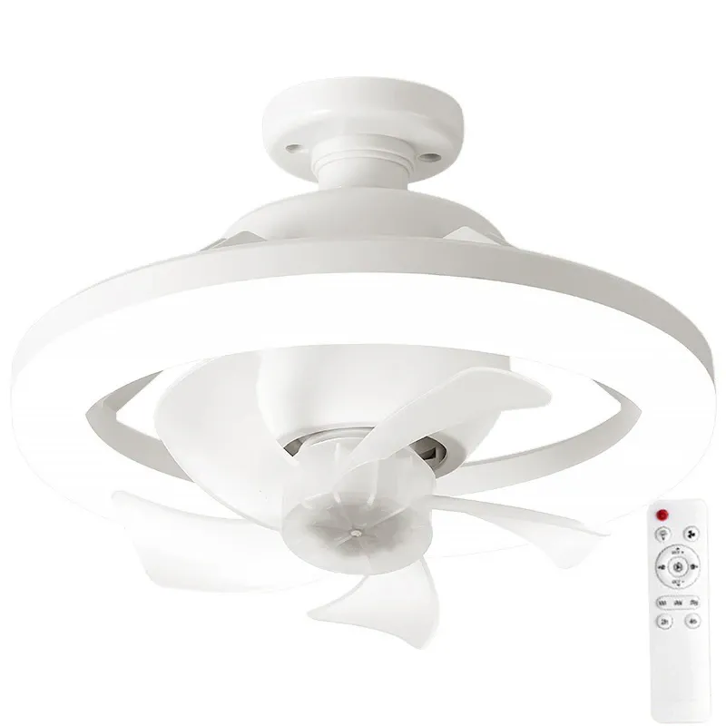 Ventilator de tavan E27 cu lumina LED, WALALLA, ventilator cu priza, cu telecomanda, rotatie de 360 °, LED dimabil, 3 temperature culoare, 85-265V, 48W, Alb