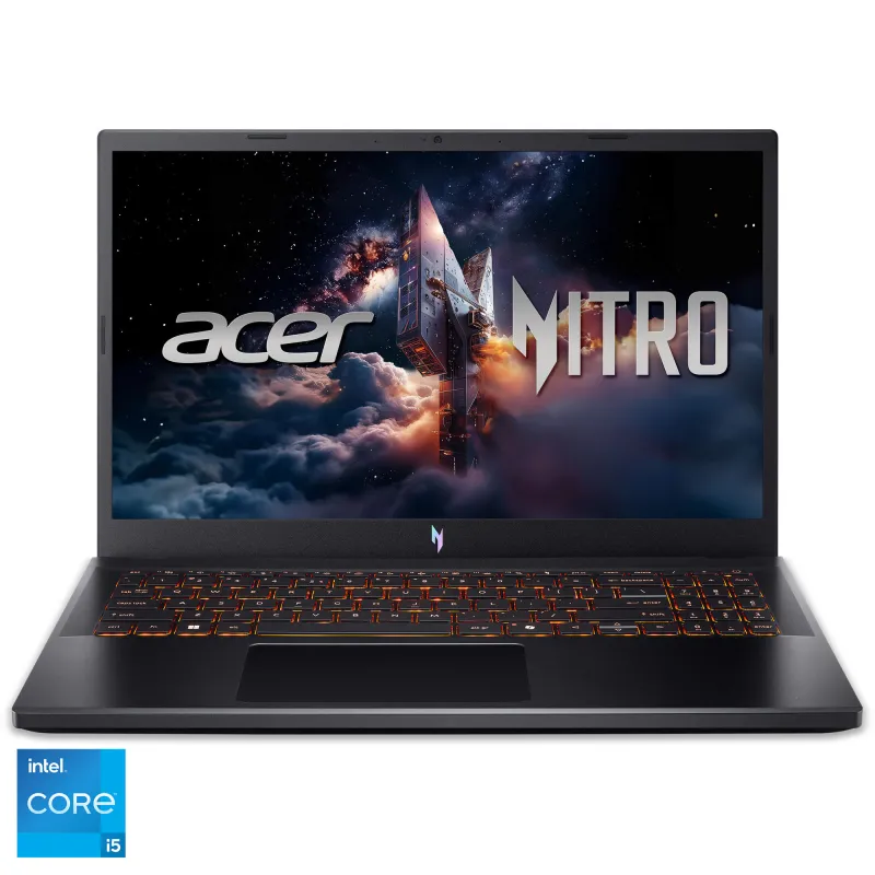Gaming Acer Nitro V 15 ANV15-52-59ZT cu procesor Intel® Core™ i5-13420H pana la 4.7GHz, 15.6" Full HD, IPS, 165Hz, 16GB DDR5 RAM, 512GB SSD, NVIDIA® GeForce RTX™ 3050 6GB GDDR6, No OS, Obsidian Black