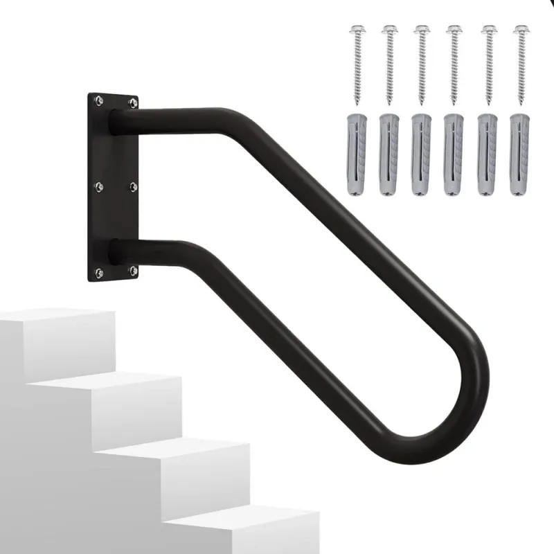 Kit Mana Curenta Pentru Trepte, Bedee®, Cu suruburi incluse, U-Shape, Montat pe perete, Suport sigur pentru Scari si Terase, Usor de instalat, Potrivit pentru copii si varstnici, Fier, Negru