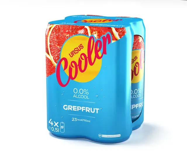 Bere blonda fara alcool cu aroma de grepefruit Ursus Cooler, 4 x 0.5 l