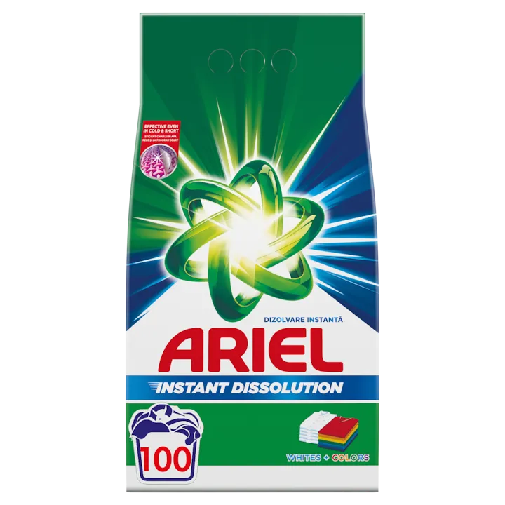 Detergent de rufe pudra Ariel Whites+Colors, 7.5kg, 100 spalari
